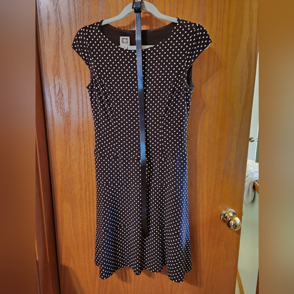 Anne Klein Brown and White Dot Midi Dress
